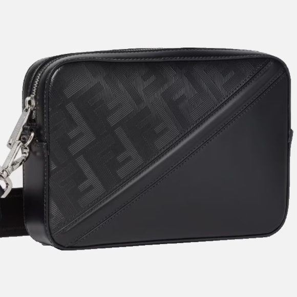 FENDI Diagonal Camera Case Shoulder Bag BLACK 7M0286 NWT BOX Authentic - Picture 2 of 9